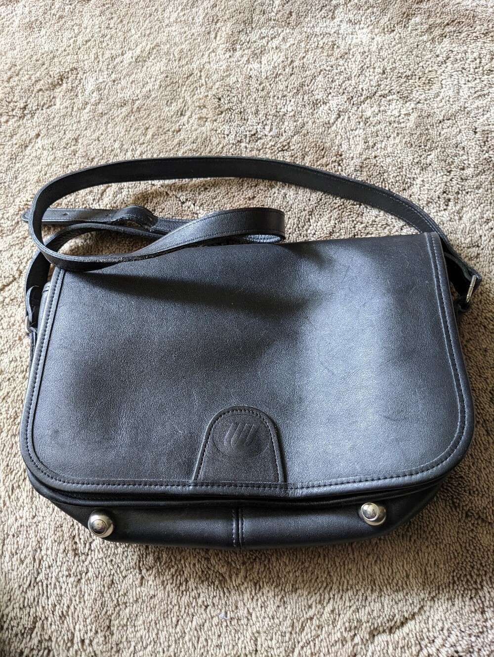 Women's Black Leather Stewardess Flight Shoulder Bag - Classic Crossbody 1999